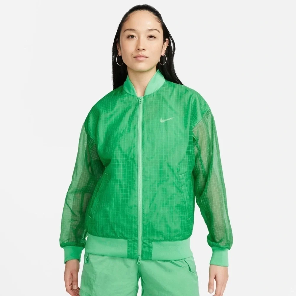 NWT NIKE Women's Woven Varsity Bomber Jacket Lightweight Green Size XXL